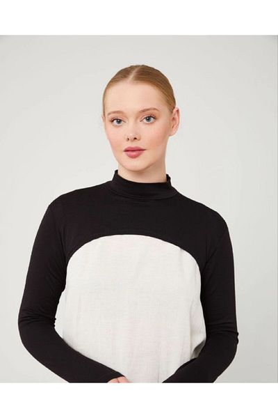 Melodi Scarf Γυναικείο Hijab Stand-up Collar Ψηλός λαιμός Μανίκια Μαύρο