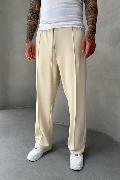 MADZEYMODA Ανδρικό φαρδύ παντελόνι Jogger με λεπτομέρεια από γρασίδι Lycra Beige KE-5063