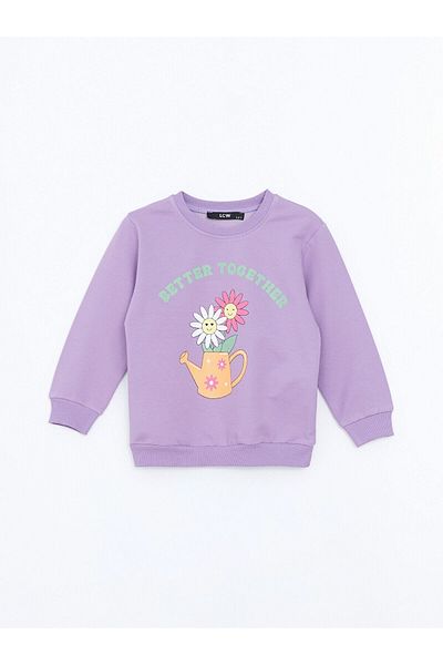 LC Waikiki Crew Neck Printed Baby Girl Sweatshirt