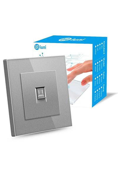 iUni RJ45 internet socket, Cat6, Tempered glass frame, iUni SD, Silver