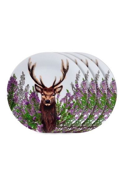 Puckator Set of 4 Picnic / Camping Plates, Wild Stag, Deer and Flower Design, Recycled Plastic