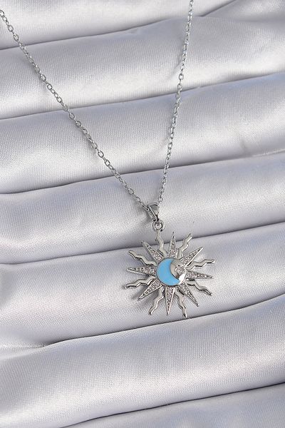 Skygo 316 Steel Silver Color Chain Zircon Stone Crescent Sun Model Women's Necklace - Tj-Bko9436