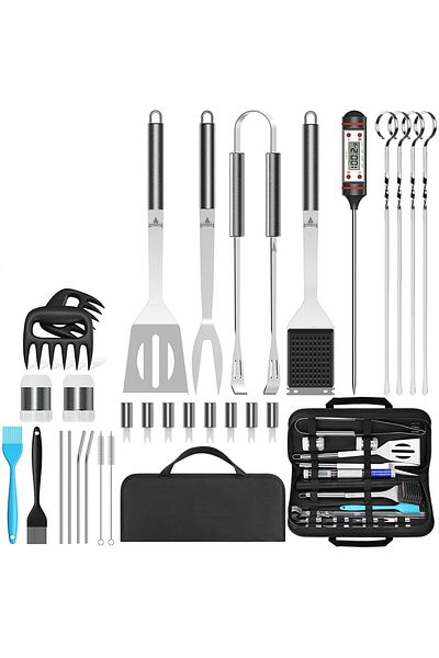 Bukate Set de 31 de Accesorii Gratar cu Husa de Transport Bukate®, Termometru, Pensule, Solnite, Frigarui
