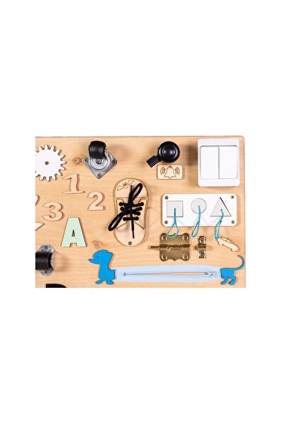 Moni Placa senzoriala Busy Board MT05 cu activitati de inspiratie Montessori, din lemn de pin, 30 x 30 cm
