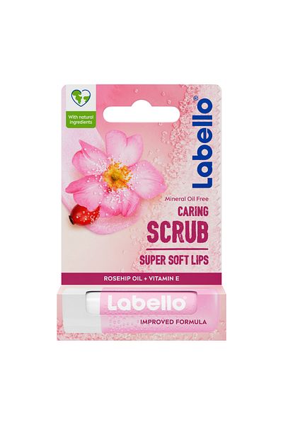 LABELLO Lip Caring Scrub Gentle Exfoliation, Rosehip Oil & Vitamin E, For Soft Smooth Lips, 4.8g