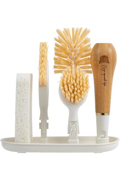 OLIYA Cleaning brush set, 4 in 1 with storage holder, for dishes, bathroom, and corner, OLIYA