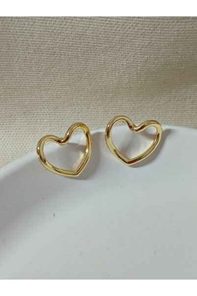 mos&more Gold Küçük Dalgalı Şık Kalp Kadın Küpe