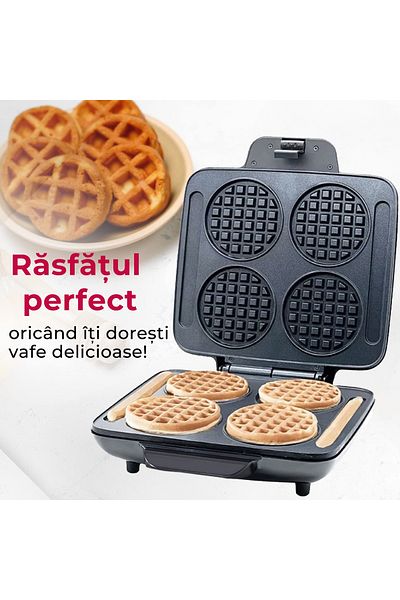 Bukate Aparat de facut vafe si gofre, Capacitate 4 vafe, Bukate®, 1200W, Placi antiaderente