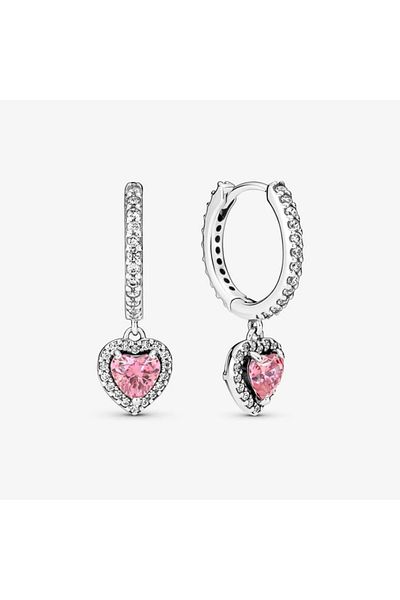 Pandora Pandora Round Earrings with Sparkling Pink Heart and Halo Zirconia - 925 Sterling Silver