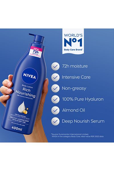 NIVEA NIVEA Body Lotion for Dry to Very Dry Skin, Rich Nourishing, 5in1 Care, 72H Intense Moisture, 400ml