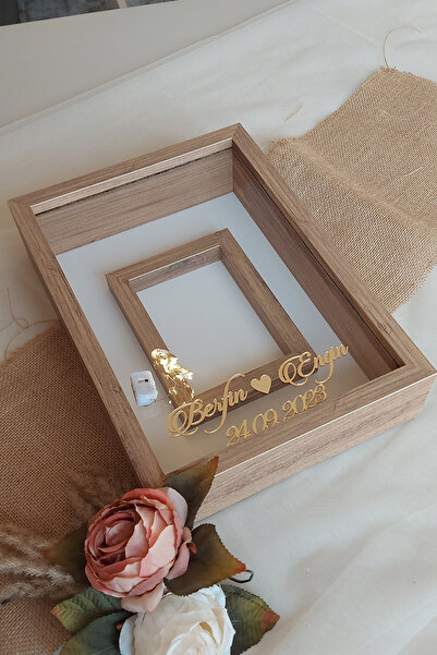 Verda Çerçeve 25x35 Cm Ceviz Fotoğraf Alanlı Model Tasarım Gül Kutusu Anı Çer...