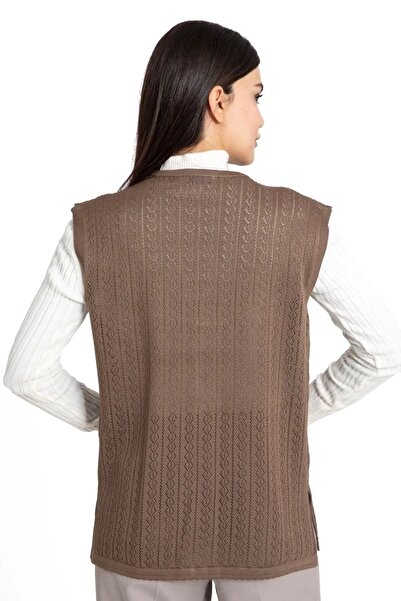 Genel Markalar kadın Anne kahve merserize cepli yazlık yelek