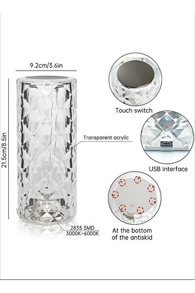 Generic LED Diamond Rose Table Lamp With Touch Control Switch Color Changing, (16 Colors Changing)