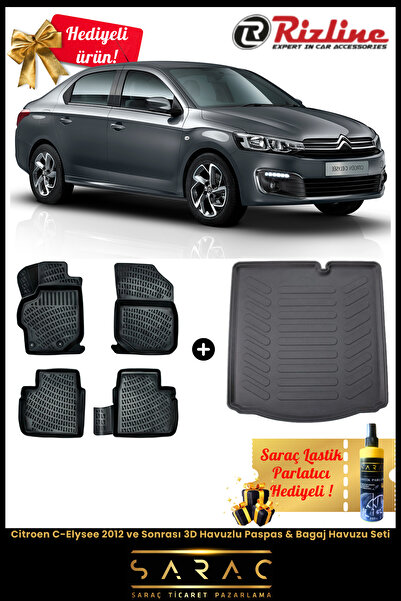 Rizline Citroen C-Elysee 2012 ve Sonrası Havuzlu Paspas & Bagaj Havuzu Seti+H...