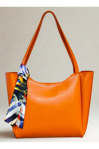 fular & bags Geantă de mână și de umăr pentru femei, portocaliu, cu eșarfă, c...