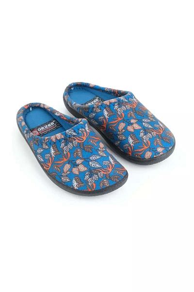 GEZER Papuci De Casa Pentru Dama, Albastru Cu Imprimeu Floral, Marime 41, 25.5 Cm, Comozi Si Caldurosi