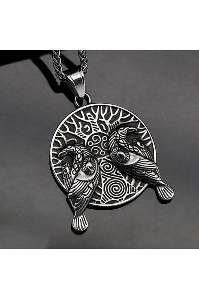 Viking Compass Raven Runic Alphabet Norse Mythology Double Faced Locket 316L Steel Necklace