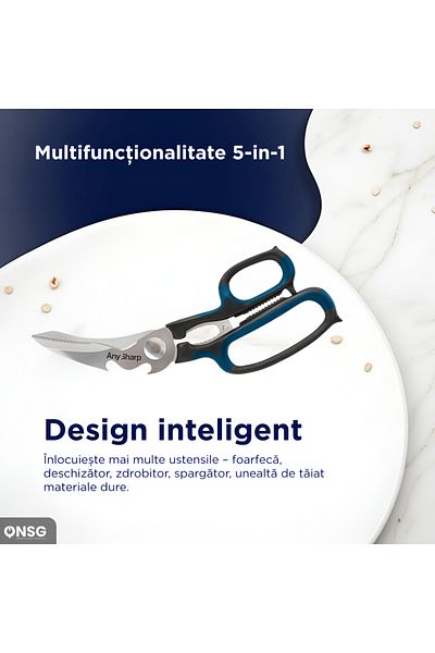 AnySharp 5-in-1 Multifunctional Scissors Stainless Steel, Black Blue