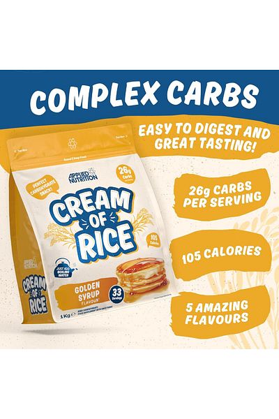 applied nutrition Cream Of Rice, Golden Syrup, 1 Kg | High Carbohydrate | Source Of Energy For Breakfast & Snacks