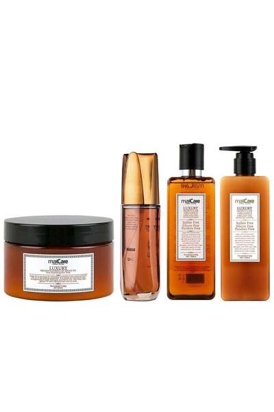 Maxcare مجموعة العناية بالشعر ماكس كير الفاخرة بالأرغان - شامبو 300 مل، بلسم 300 مل، سيروم 60 مل، قناع 250 مل