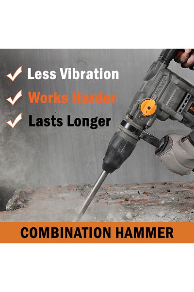 kseibi Rotary Hammer 1600W with Speed 0-630 Rpm, w/Safety Clutch Including Point Chisel & Carrying Case.
