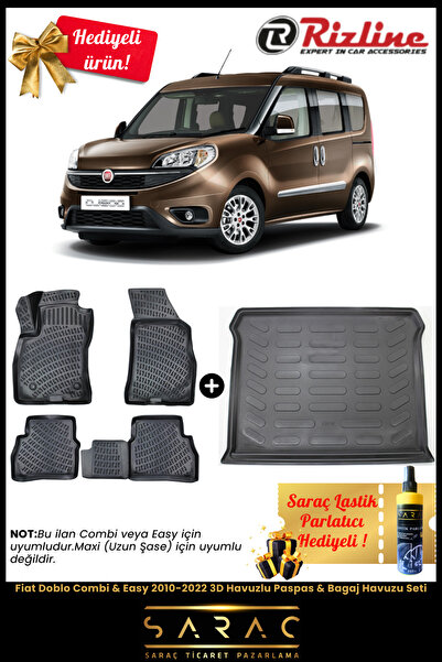 Rizline Fiat Doblo Combi & Easy 2010-2022 Havuzlu Paspas & Bagaj Havuzu Seti+...