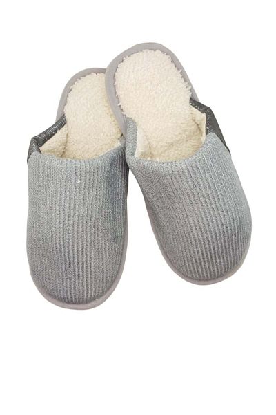 TECOS Furry Slippers for Adults, Size 44-45, Grey, Very Warm, 29 Centimeters