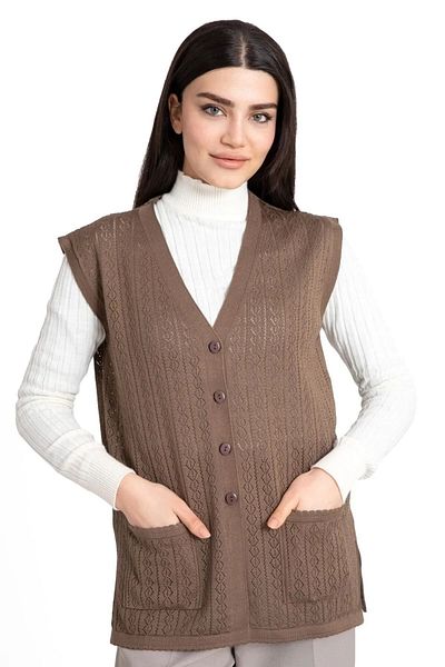 NUR TEKSTİL Women's Mother Coffee Mercerized Pocket Summer Vest