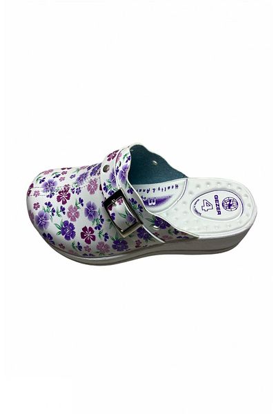 OEM Medical clogs for women, medicinal, sanitary, 40 EUWhite with colorful flowers
