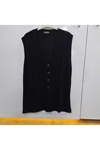 NUR TEKSTİL kadın Anne siyah merserize cepli büyük beden yazlık yelek