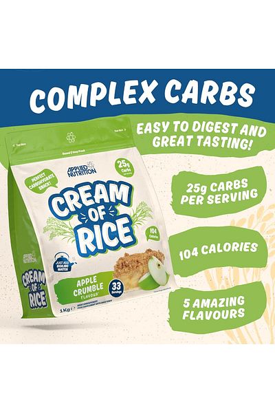 applied nutrition Cream Of Rice, Apple Crumble, 1 Kg | High Carbohydrate | Source Of Energy For Breakfast & Snacks