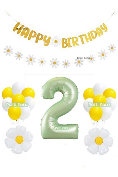 parti pera Daisy Foil Balloon Water Green Number Foil Balloon Daisy Uzar Ornament Birthday Balloon Set