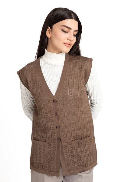NUR TEKSTİL Women's Mother Coffee Mercerized Pocket Summer Vest