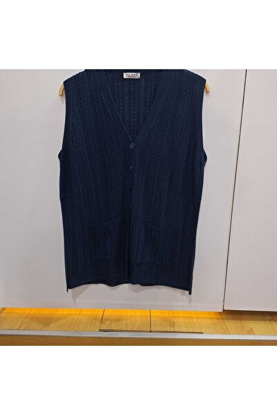 NUR TEKSTİL kadın Anne petrol mavisi tonları merserize cepli yazlık yelek