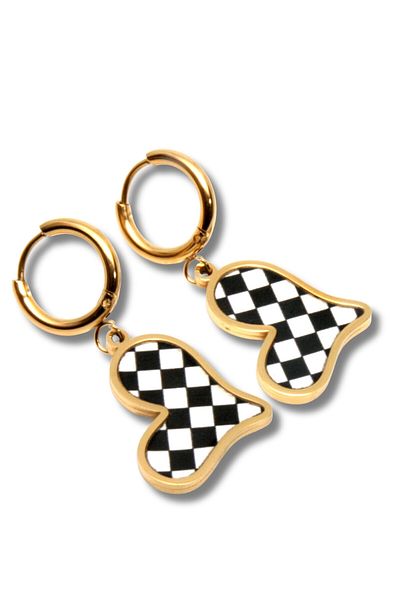 Waves And Pebbles Checkered Heart Earrings