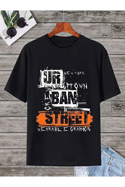 ELNOYA Cotton Black Oversize T-Shirt "Urban Street Classic" Printed Comfortab...