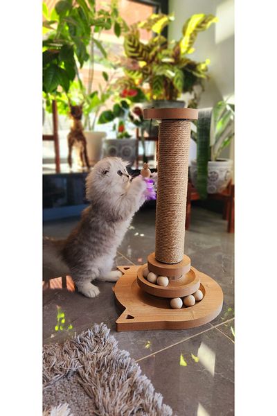 pethomealpi Cat Toy with Cat Scratch and Wooden Balls 42 cm