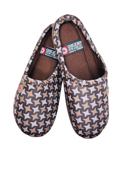 GEZER Men's slippers, brown with star print, size 40, heel model, 26 centimeters