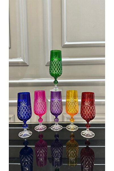 Vakıf home Bohemia Kristal Renkli El İşi Ayaklı Ananas Model Kahve Yanı Su Bardağı