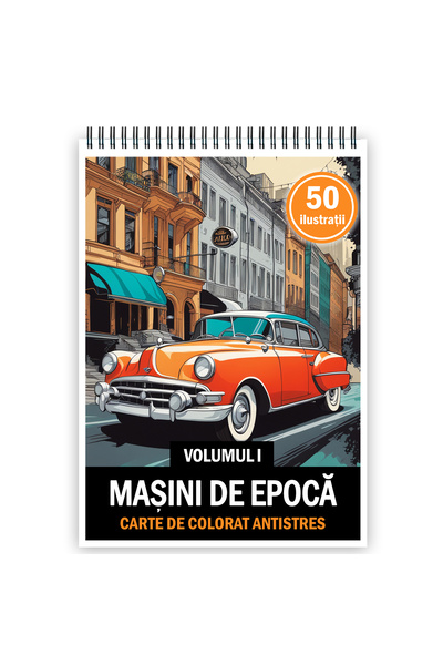 Legendary Gifts Βιβλίο ζωγραφικής κατά του στρες, 50 εικόνες, Vintage Cars - ...