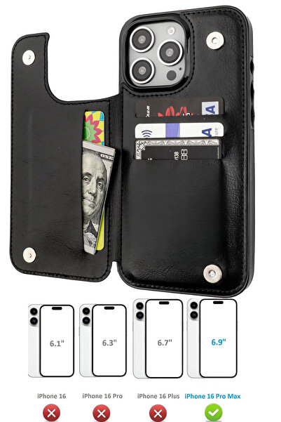 Iphone 16 Pro Max Uyumlu Kartlıklı Kılıf Cüzdanlı Akıllı Lüx Kılıf Kadın Erkek Cüzdan Kılıf