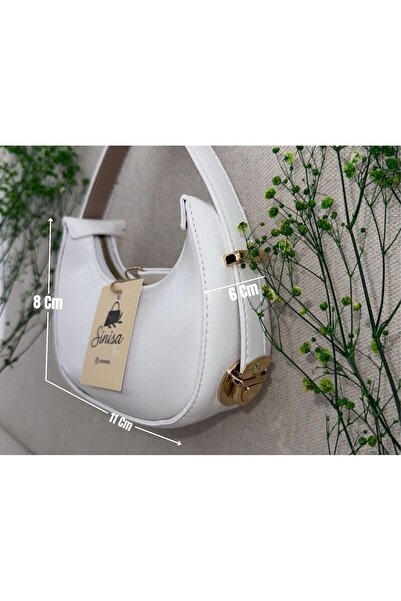 SİNİSA BAG Geantă mini pentru rochie de seară cu mâner reglabil din piele albă (DIMENSIUNI MINI DISPONIBILE)