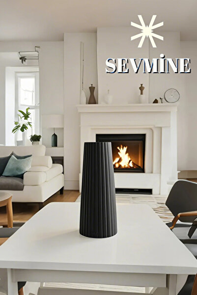 SEVMİNE Vază din beton negru în stil nordic cu dungi boeme – Accesoriu decorativ de 18 cm