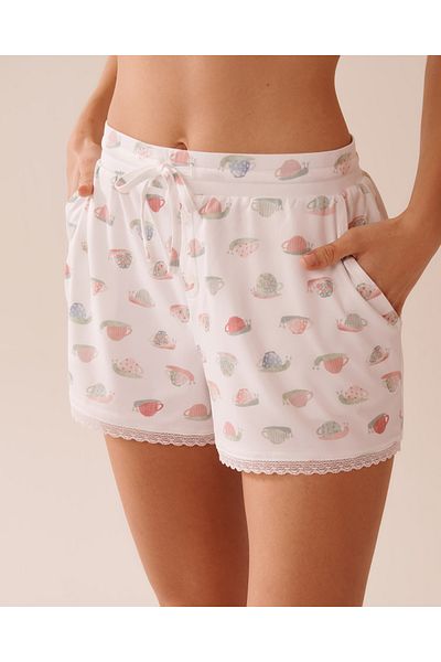 La Vie en Rose Snail Print Lace Trim Super Soft Pajama Shorts