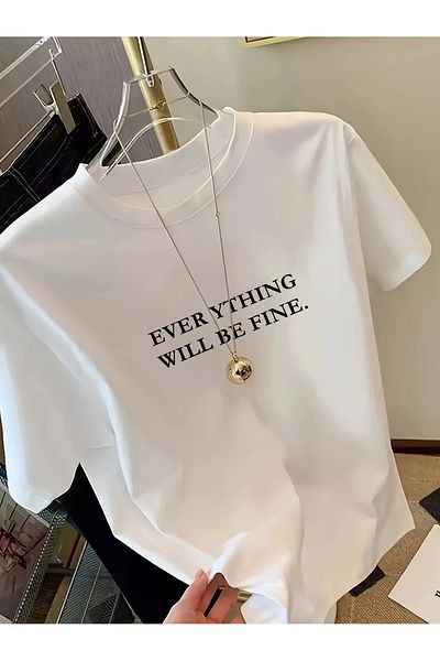 Pink Sky Cotton Oversize Everything Will Be Fine Crew Neck Comfortable Casual T-Shirt