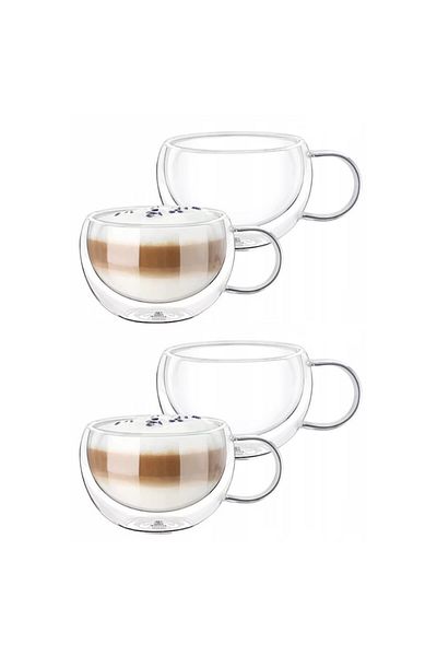 KRASINO Set of 4 Nastory mugs, double walls, borosilicate glass, 300 ml
