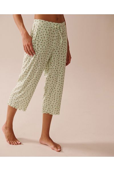La Vie en Rose Ditsy Floral Print Lettuce Edge Pointelle Pajama Capris