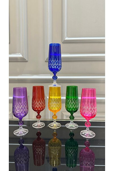 Vakıf home Bohemia Kristal Renkli 180 ml Ayaklı Kesme El İşi Kahve Yanı Su Ba...