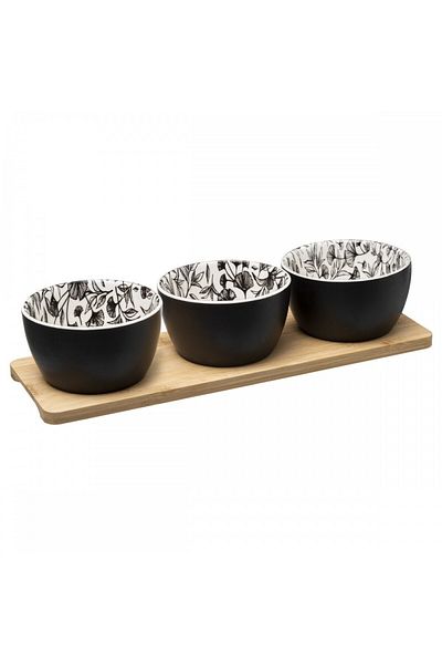 Secret de Gourmet Black tulip aperitif serving set, ceramic, bamboo, 31x10x H10 cm