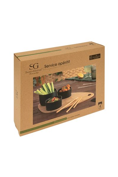Secret de Gourmet Xeras Black appetizer serving set, ceramic, wood, 10 x 7 x H 10 cm
